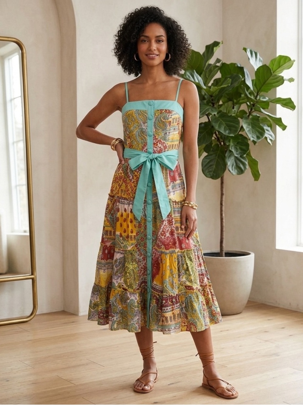 Chaudry Kc Patchwork Midi Dress Size S. B28